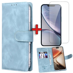 iPhone 16e - Suide Book Case &amp; Glas - Licht Blauw