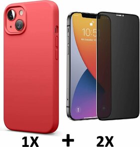 iPhone 13 - Back Cover &amp; Privacy Glas - Rood