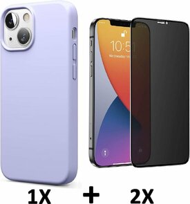 iPhone 13 - Back Cover &amp; 2x Privacy Glas - Paars