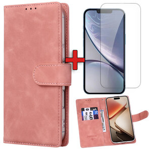 iPhone 16e - Suide Book Case &amp; Glas - Roze
