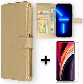 iPhone 14 Pro Max - Book Case &amp; Glas - Goud