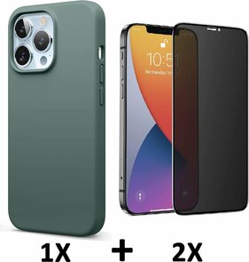 iPhone 13 Pro - Back Cover &amp; 2X Privacy Glas - Groen