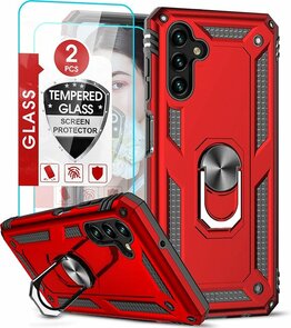 Samsung M23 Rood &amp; 2X Glas - Armor met Kickstand Ring