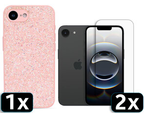 iPhone 16E - Diamant Glitter &amp; 2x Glas - Roze