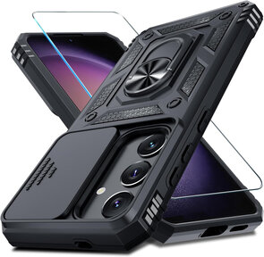 Samsung S25 Zwart - Kickstand Ring met Camera Bescherming &amp; Glas