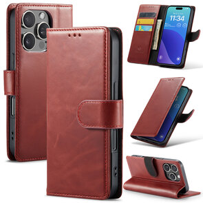 iPhone 16 Pro Max - Rood - Lederen Book Case