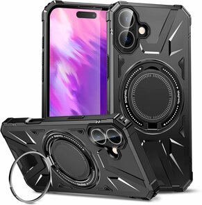 iPhone 16 Plus - MagSafe Kickstand Armor Back Cover - Zwart