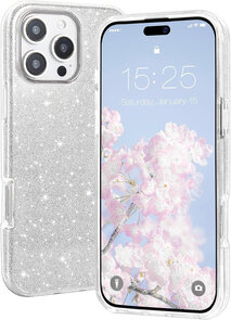 iPhone 16 Pro Max - Glitter Back Cover - Zilver