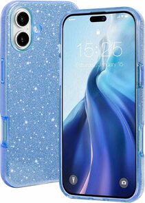 iPhone 16 - Glitter Back Cover - Blauw