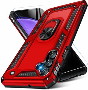 Samsung S23 FE Rood &amp; Glas - Armor met Kickstand Ring