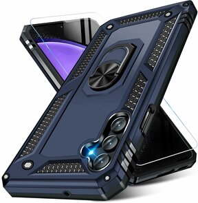 Samsung S23 FE Blauw &amp; Glas - Armor met Kickstand Ring
