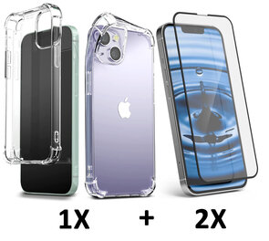 iPhone 15 Plus - Extra Stevig Anti Shock &amp; 2x Full Glas - Transparant