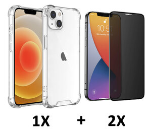 iPhone 15 - Anti Shock &amp; 2x Privacy Glas - Transparant
