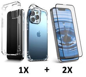 iPhone 15 Pro - Extra Stevig Anti Shock &amp; 2x Full Glas - Transparant
