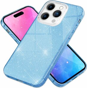iPhone 15 Pro - Glitter Back Cover - Blauw