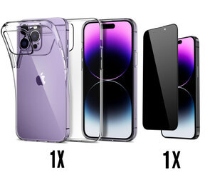 iPhone 15 Pro Max - Extra Stevig Back Cover &amp; Privacy Glas - Transparant