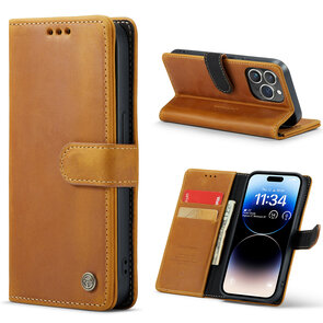iPhone 14 Pro Bruin - Lederen Book Case