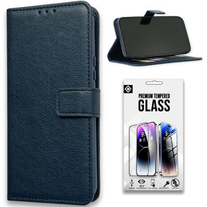 iPhone 15 - Book Case &amp; Glas - Blauw