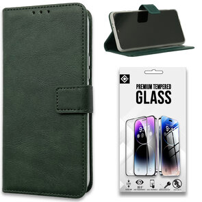 iPhone 15 Plus - Book Case &amp; Full Glas - Groen
