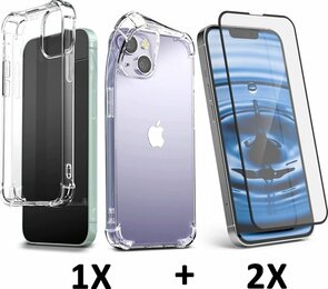 iPhone 14 - Extra Stevig Anti Shock &amp; 2x Full Glas - Transparant