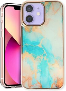 iPhone 12 &amp; 12 Pro - Marmer Back Cover - Aqua