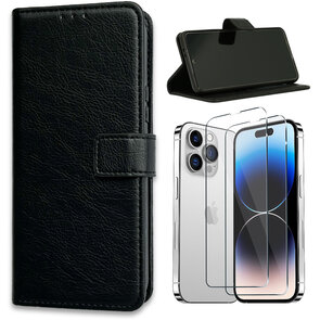 iPhone 15 Plus - Book Case &amp; 2x Glas - Zwart