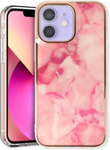 iPhone 12 &amp; 12 Pro - Marmer Back Cover - Roze