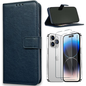 iPhone 15 Plus - Book Case &amp; Full Glas - Blauw