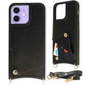 iPhone 12 &amp; 12 Pro Zwart - Back Cover met Bandje