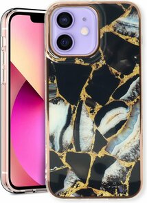 iPhone 12 &amp; 12 Pro - Marmer Back Cover - Zwart