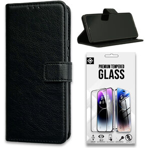 iPhone 15 Plus - Book Case &amp; Glas - Zwart