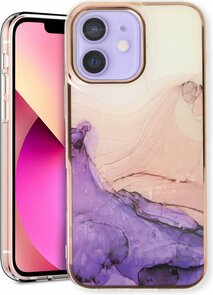 iPhone 12 &amp; 12 Pro - Marmer Back Cover - Paars
