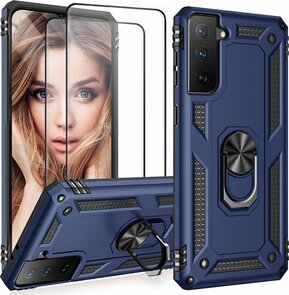 Samsung S22 Plus Blauw &amp; 2X Glas - Armor met Kickstand Ring