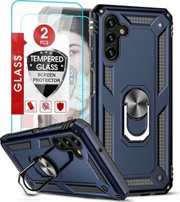 Samsung M23 Blauw &amp; 2X Glas - Armor met Kickstand Ring