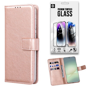 Moto G9 Play &amp; E7 Plus - Book Case &amp; Glas - Rosegoud