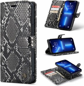 iPhone 13 Mini Zwart - 2 in 1 Slangen Book Case