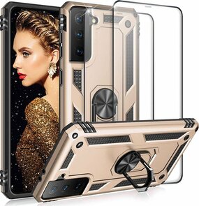 Samsung S21 Goud - Armor met Kickstand Ring &amp; 2X Full Glas