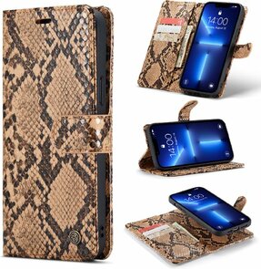 iPhone 13 Pro Max Beige - 2 in 1 Slangen Book Case