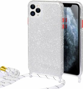 iPhone 12 Pro Max Zilver - Glitter Back Cover met Koord